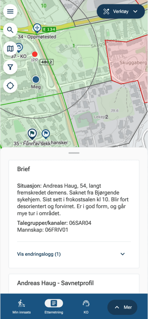 Skjermdump av aksjonsstøtteverktøy