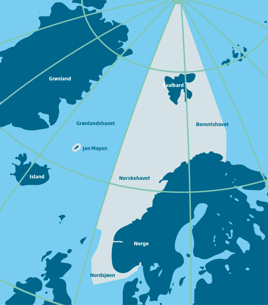 Kart som viser det norske ansvarsområdet for søk og redning